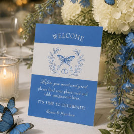 Blue Butterfly Wedding Platzkarte Tabletop Zeichen Sockelschild