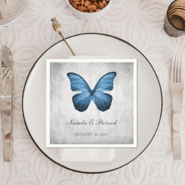 Blue Butterfly Wedpaper Napkins Serviette (Blue Butterfly Wedding Paper Napkins)