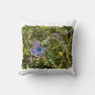 Blue Butterfly White Edge Kissen