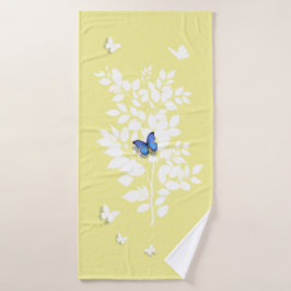 Blue Butterfly white leafy branch  Badehandtuch