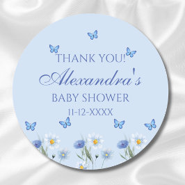 Blue Butterfly Wildblume Baby Dusche Danke Runder Aufkleber