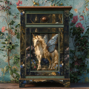 Blue Butterfly Winged Unicorn Decoupage Seidenpapier