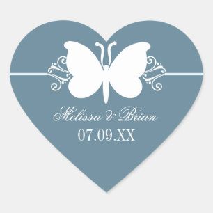 Blue Butterfly Wirbel Hochzeitskleber Herz-Aufkleber