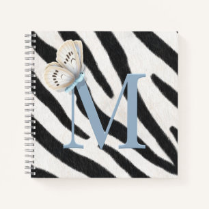Blue Butterfly & Zebra Fur Blue Monogram Custom Notizbuch
