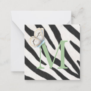 Blue Butterfly & Zebra Fur Green Monogram Custom Mitteilungskarte