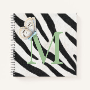 Blue Butterfly & Zebra Fur Green Monogram Custom Notizbuch