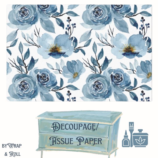 Blue Cabbage Rose Decoupage Seidenpapier (Von Creator hochgeladen)