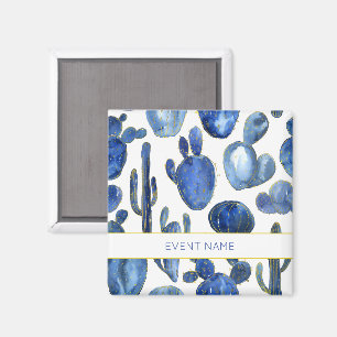 Blue Cactus Art Desert Chic Gold Custom EVENT NAME Magnet