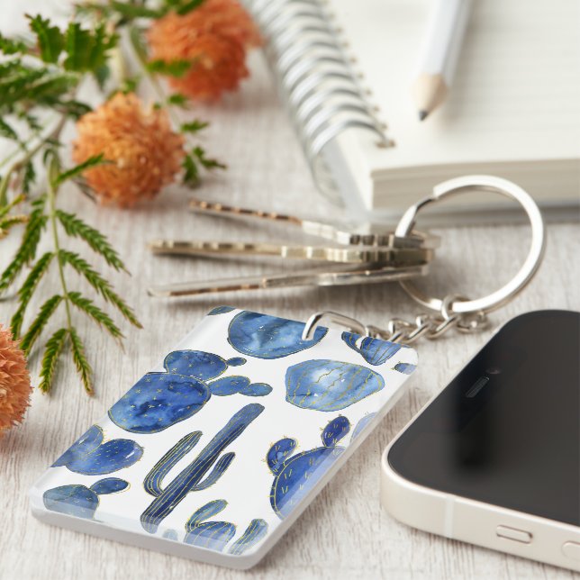 Blue Cactus Desert Chic NAME Porte - clé de voyage (Devant droit)