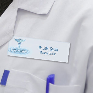 Blue Caduceus Medical Water Ripples Hermes Rod Namenschild