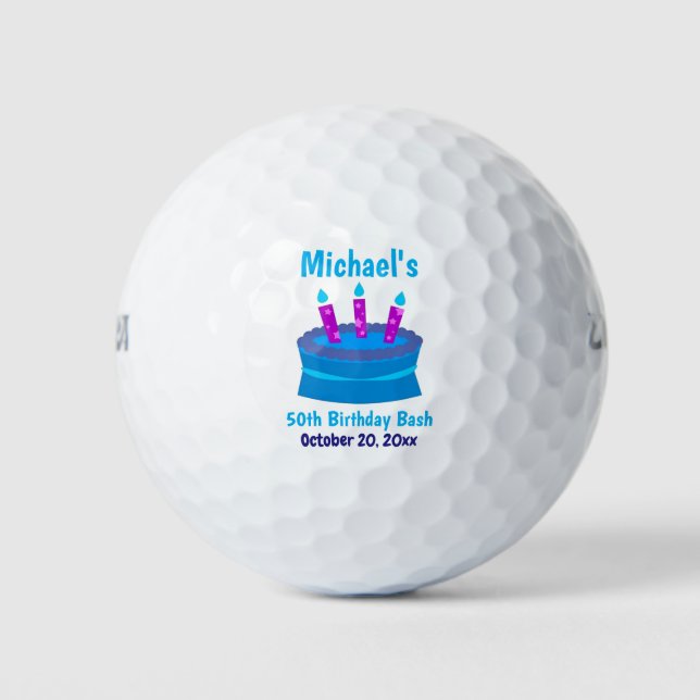 Blue Cake 50. Geburtstagsparty Gefallen Golfball (Vorderseite)