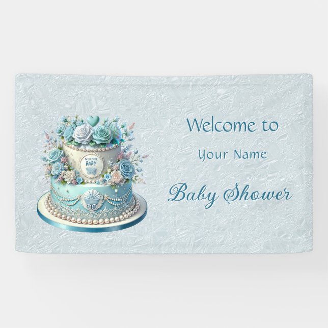 Blue Cake Blume Babydusche Banner (Horizontal)