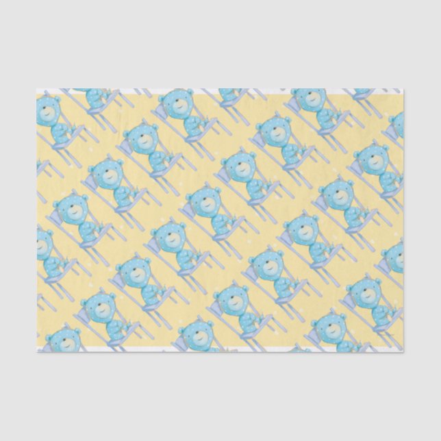Blue Calico Bär lächeln auf dem Stuhl Seidenpapier (Vorderseite)