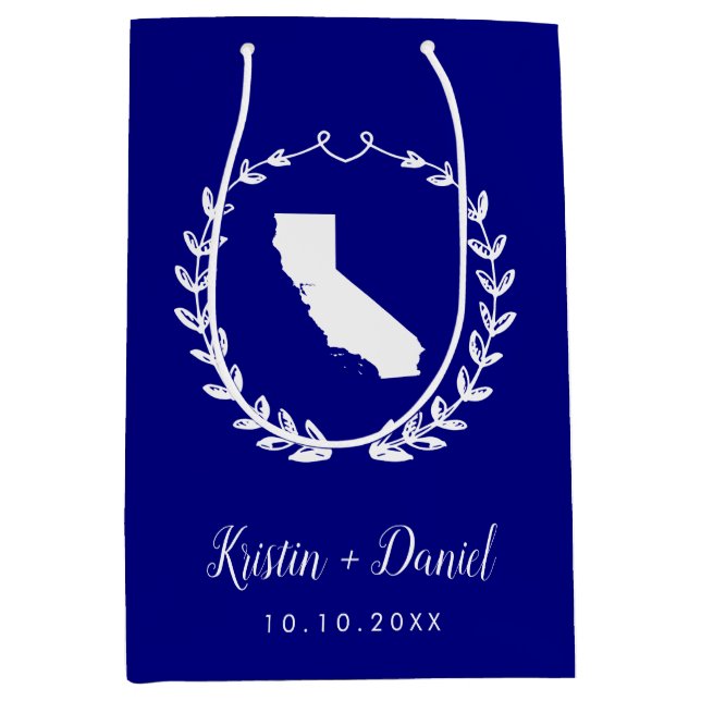 Blue California Map Wedding Welcome Swag Mittlere Geschenktüte (Vorderseite)