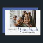 Blue Calligraphy Happiest Hanukkah Family 1 Foto Feiertagskarte<br><div class="desc">Blue Calligraphy Happiest Hanukkah Family 1 Foto</div>