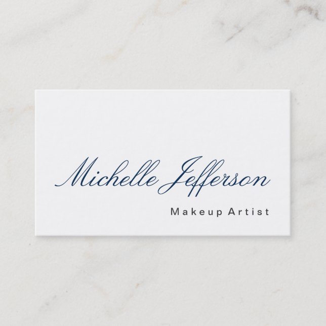 Blue Calligraphy Makeup Artist White Business Card Visitenkarte (Vorderseite)