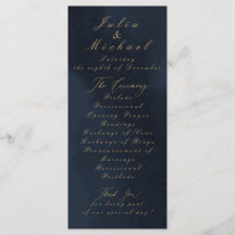 Blue Calligraphy Wedding Program Card