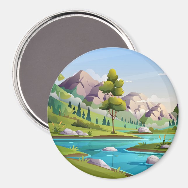 Blue Calm River Magnet (Vorderseite/Rückseite)