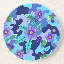 Blue Camo Round Sandstone Coaster Getränkeuntersetzer