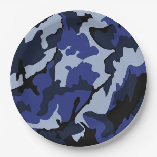 Blue Camouflage, 9 Zoll Papier Party Teller