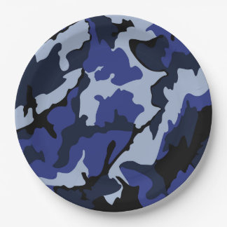 Blue Camouflage, 9 Zoll Papier Party Teller