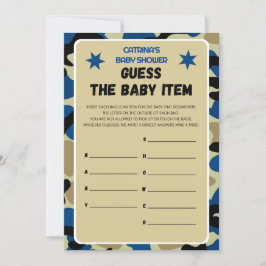 Blue Camouflage Baby Dusche - bestellbarer Name, 1 Einladung