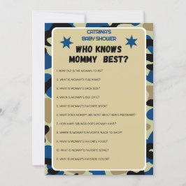 Blue Camouflage Baby Dusche - bestellbarer Name, 1 Einladung