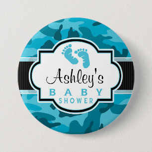 Blue Camouflage, Camouflage Baby Dusche Button