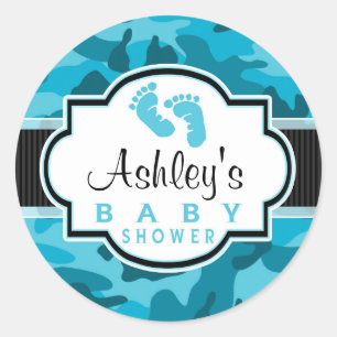 Blue Camouflage, Camouflage Baby Dusche Runder Aufkleber