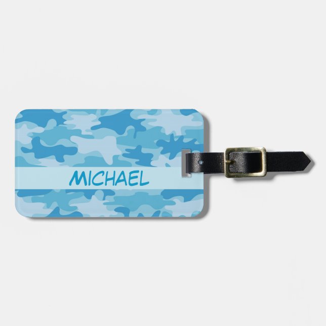 Blue Camouflage Camouflage Name Personalisiert Gepäckanhänger (Vorderseite horizontal)
