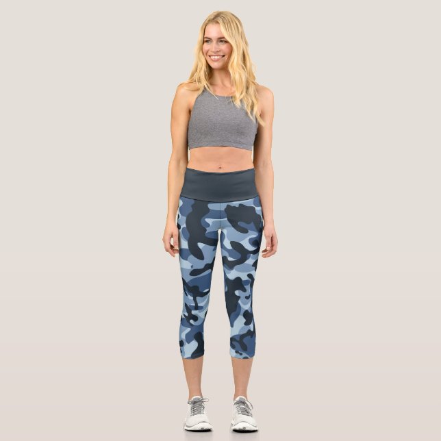 Blue Camouflage Capri Leggings (Vorderseite)