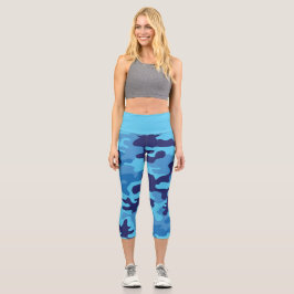 Blue Camouflage Capri Leggings