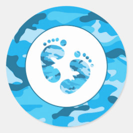 Blue Camouflage Junge Babydusche Umschlag Aufklebe Runder Aufkleber