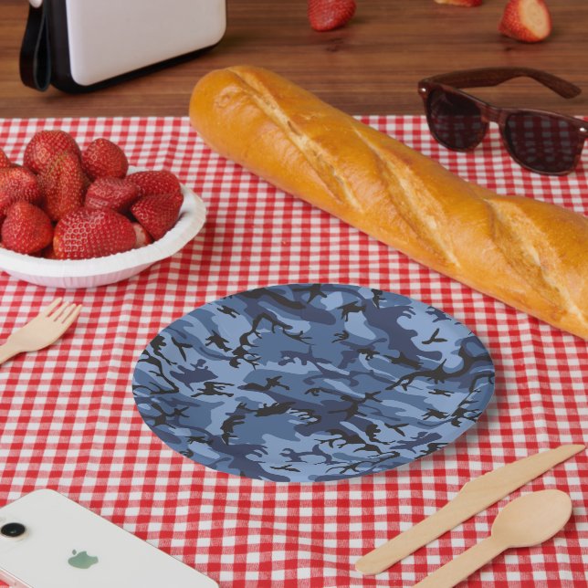 Blue Camouflage, Militär, Armee Pappteller (Picknick)