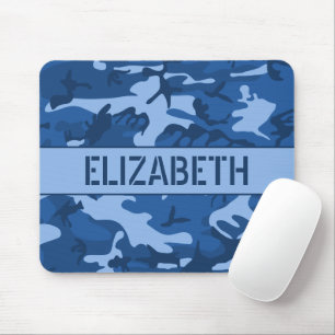 Blue Camouflage Mit Monogramm Mousepad