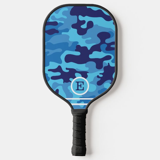 Blue Camouflage Monogram Pickleball Schläger (Rückseite)