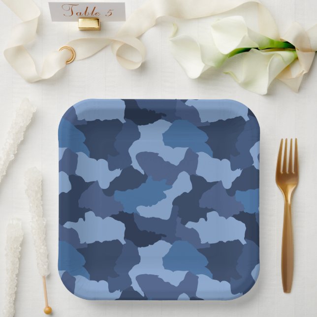 Blue Camouflage Pappteller (Hochzeit)