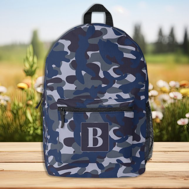 Blue Camouflage Personalisiert Monogram Navy Camou Bedruckter Rucksack (Von Creator hochgeladen)