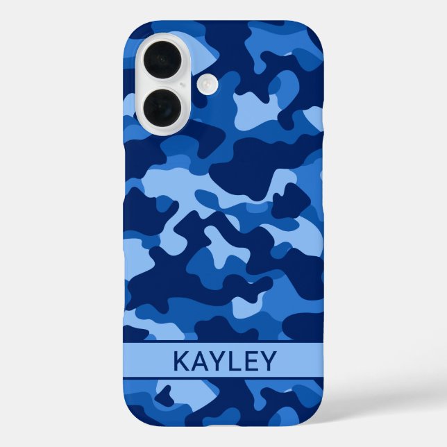 Blue Camouflage Personalized iPhone 16 Hülle (Rückseite)
