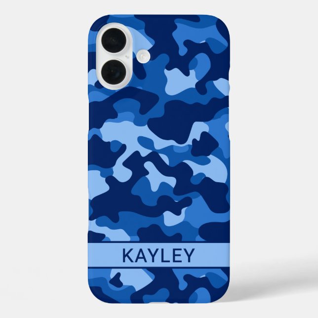 Blue Camouflage Personalized iPhone 16 Plus Hülle (Rückseite)