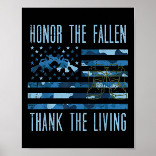 Blue Camouflage US Flag Ehre der gefallenen Dankba Poster