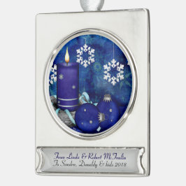 Blue Candle Christmas Banner-Ornament Silber