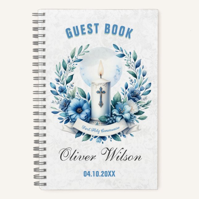 Blue Candle First Holly Communion Gästebuch Notizbuch (Vorderseite)