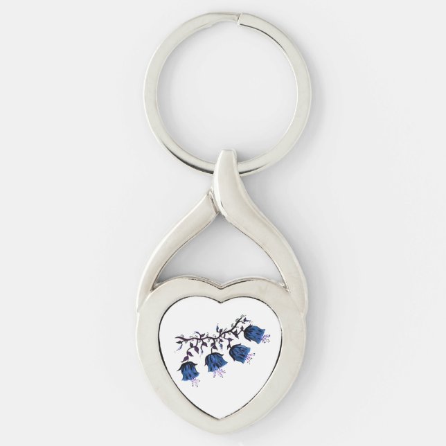 Blue Canterbury Bells Twisted Heart Metal Schlüsse Schlüsselanhänger (Vorderseite)