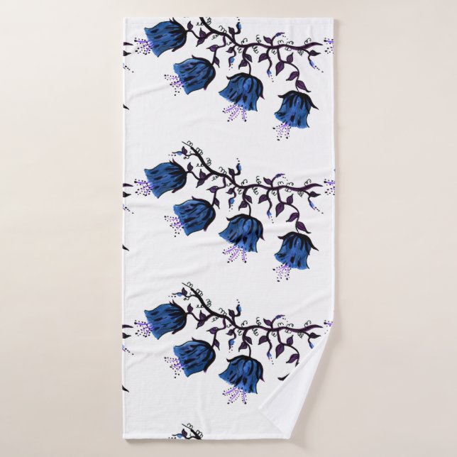 Blue Canterbury cloches sur Vine Fleurs serviette  (Serviette de bain)