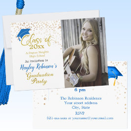 Blue Cap Photo Graduation Party Invitation