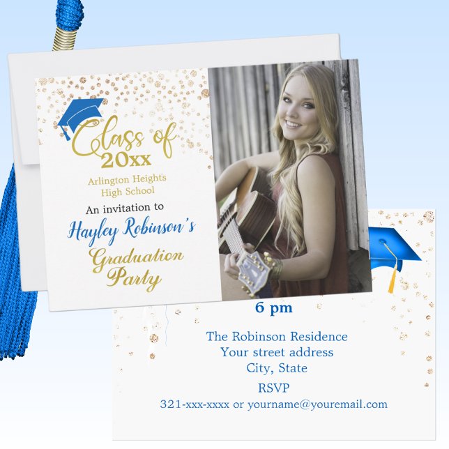 Blue Cap Photo Graduation Party Invitation (Von Creator hochgeladen)