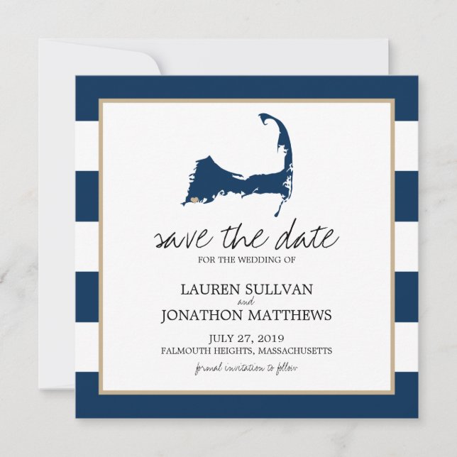 Blue Cape Cod Map Hochzeit speichern Sie das Datum Save The Date (Vorderseite)