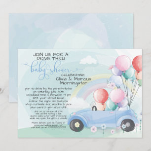 Blue Car Balloons Drive Thru Baby SHower Einladung