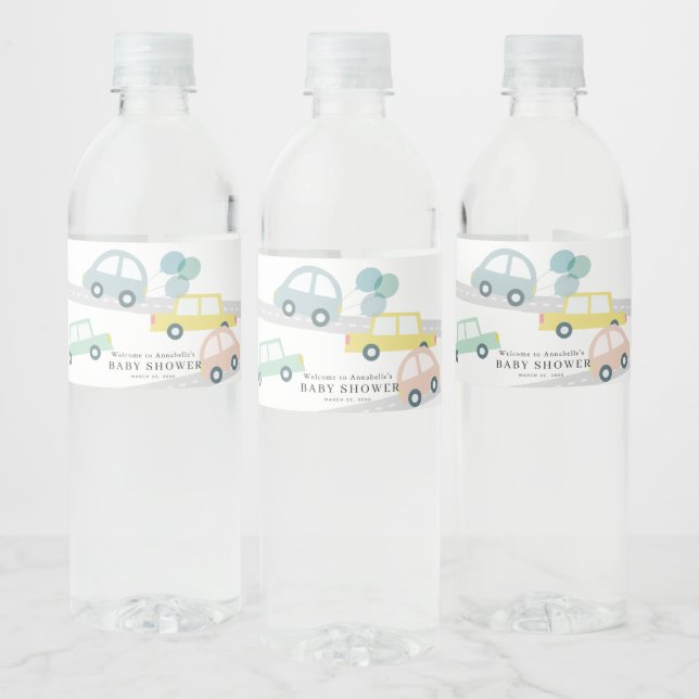 Blue Car Balloons White Boy Baby Dusche (Flaschen)